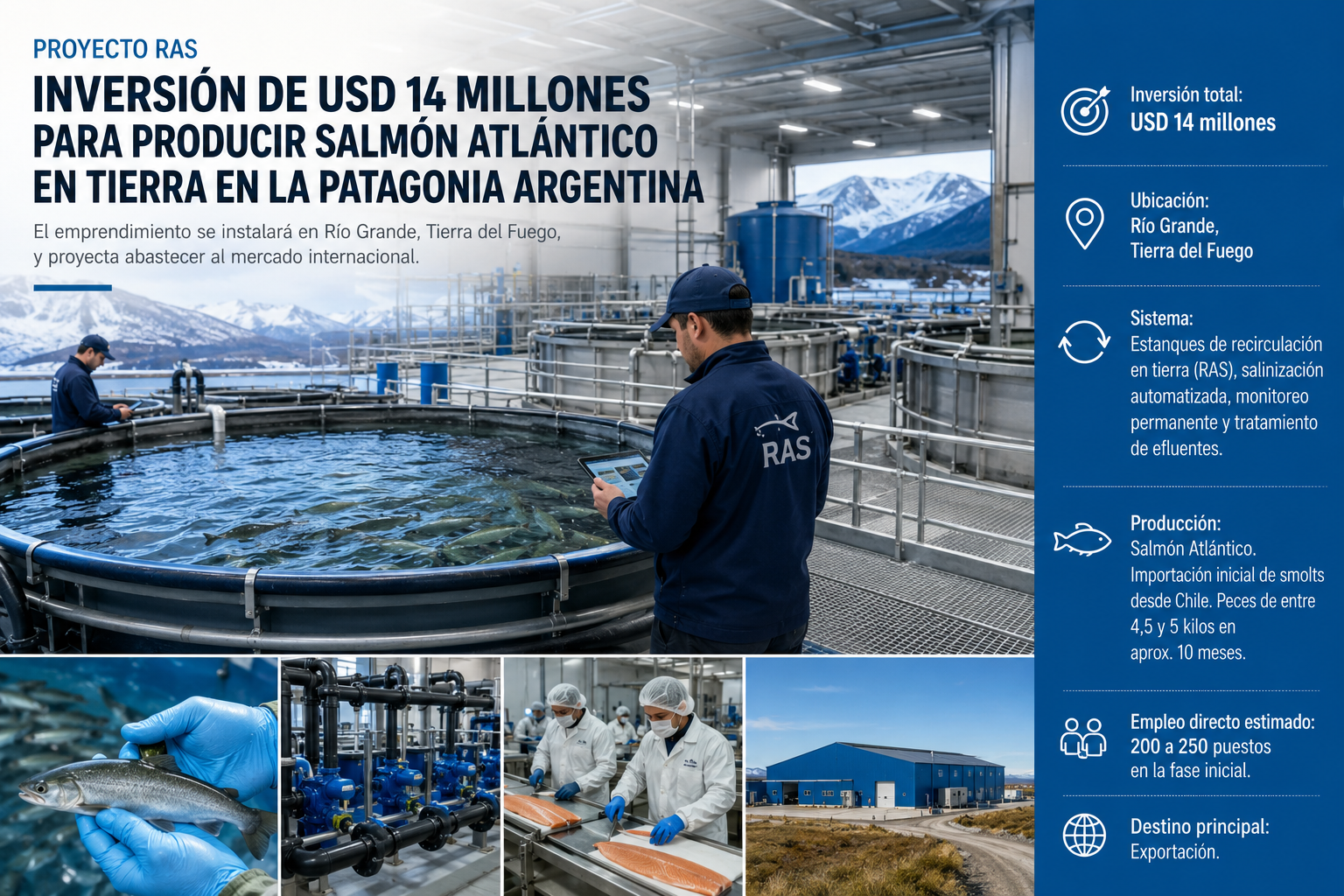 Un proyecto RAS de USD 14 millones impulsa el desarrollo de la salmonicultura en Tierra del Fuego Un proyecto RAS de USD 14 millones impulsa el desarrollo de la salmonicultura en Tierra del Fuego